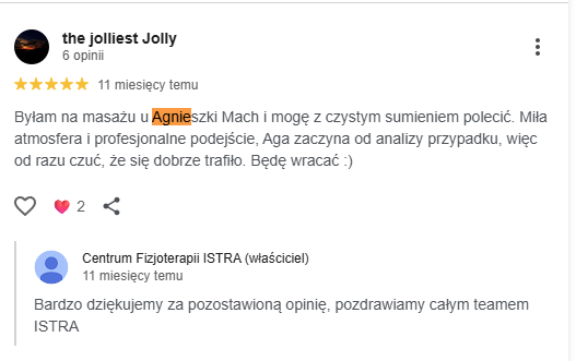 Opinia o masażu u Agnieszki Mach