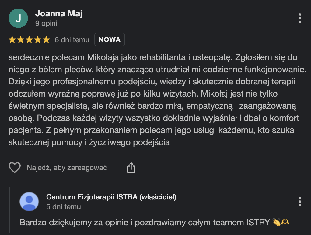 Opinia Google, Joanna Maj